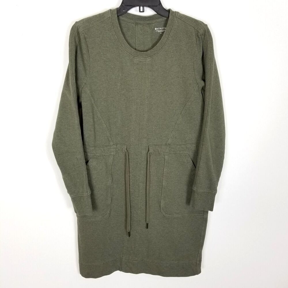 Athleta ‎ Women Farallon Heather Dress Size S Long Sleeve Green Drawstring Waist